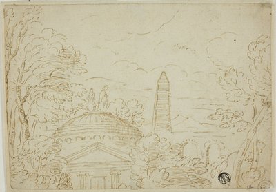 Paesaggio con tempio, obelisco e acquedotto da Giovanni Francesco Grimaldi