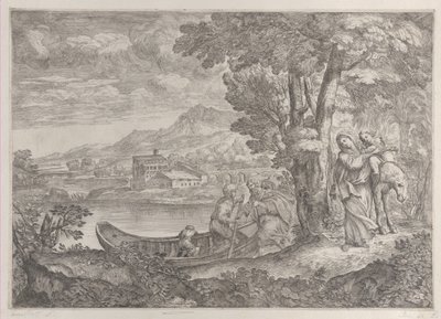 Paesaggio con la fuga in Egitto, 1626-80 da Giovanni Francesco Grimaldi