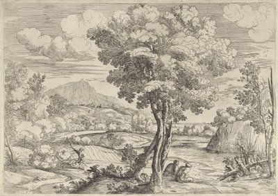 Paesaggio con uccello su ceppo d