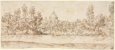 Paesaggio fluviale con vista sulla Basilica di San Pietro, dopo il 1660 da Giovanni Francesco Grimaldi
