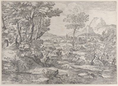 Tre ragazzi in un paesaggio con una città sullo sfondo, ca. 1626-80 da Giovanni Francesco Grimaldi