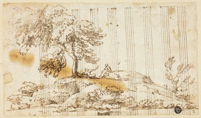 Due uomini seduti sotto un albero su una collina da Giovanni Francesco Grimaldi