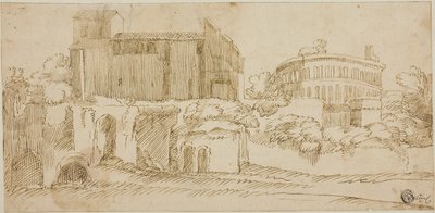 Vista della chiesa e delle rovine da Giovanni Francesco Grimaldi