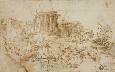 Vista del Tempio di Vesta, Tivoli da Giovanni Francesco Grimaldi