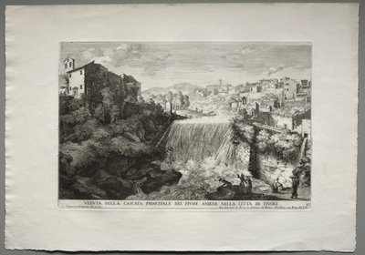 Le fontane di Roma, Libro IV, tavola 27: Veduta della Cascata Principale del Fiume Aniene nella città di Tivoli da Giovanni Francesco Venturini