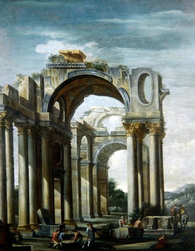 Capriccio di rovine classiche con figure da Giovanni Ghisolfi