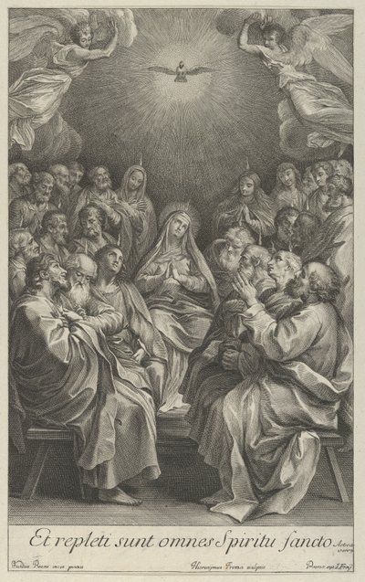 La Vergine con apostoli che guardano verso la Santa Colomba e due angeli, dopo Reni da Giovanni Girolamo Frezza