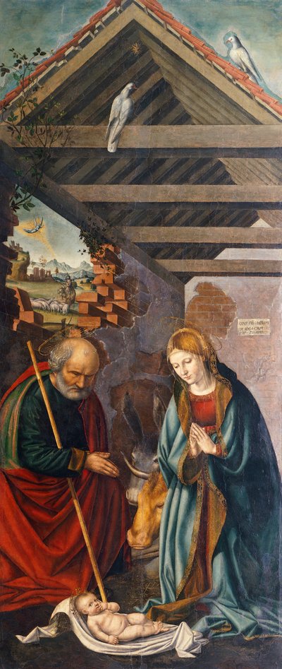Adorazione del Bambino, pannello centrale del Trittico che raffigura la Natività con i Santi Francesco e Bartolomeo con due donatori da Giovanni Girolamo Savoldo