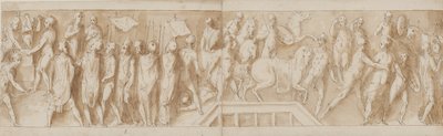Soldati romani che costruiscono un campo; un discorso; romani che attraversano un fiume su un ponte di barche; donne prese prigioniere da Giovanni Guerra