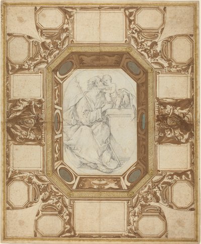 Soffitto con figure allegoriche e le armi di Papa Sisto V (disegno esterno di Guerra); San Giuseppe e il Bambino Gesù (disegno centrale di Viani) da Giovanni Guerra and Domenico Maria Viani