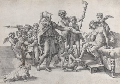 Il matrimonio di Alessandro e Rossana, Alessandro circondato da putti, offre una corona da Giovanni Jacopo Caraglio