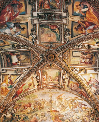 Dettaglio della volta del presbiterio raffigurante la Crocifissione, Certosa di San Martino, Napoli, Campania, Italia da Giovanni Lanfranco