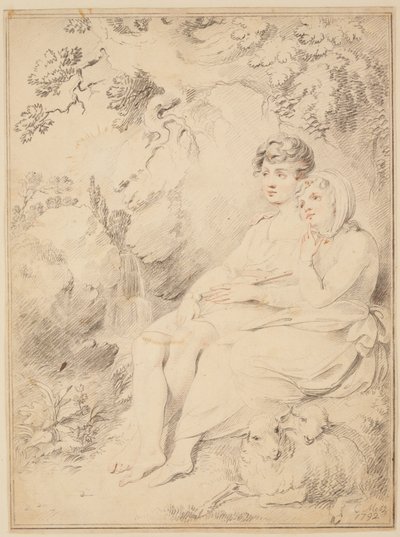 Ragazzo e ragazza con flauto e pecore da Giovanni Lanfranco