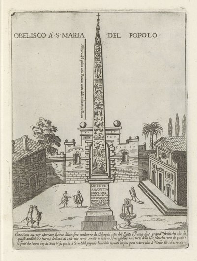 De Egyptische obelisk van Ramses II op Piazza del Popolo te Rome da Giovanni Maggi