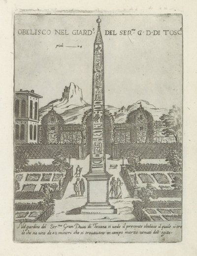Obelisco egiziano nel giardino di Villa Medici a Roma da Giovanni Maggi