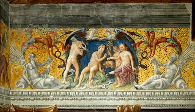 Una divinità marina offre un piccolo cinghiale (dettaglio) di un fregio attribuito a Giovanni Maria Falconetto. Palazzo d