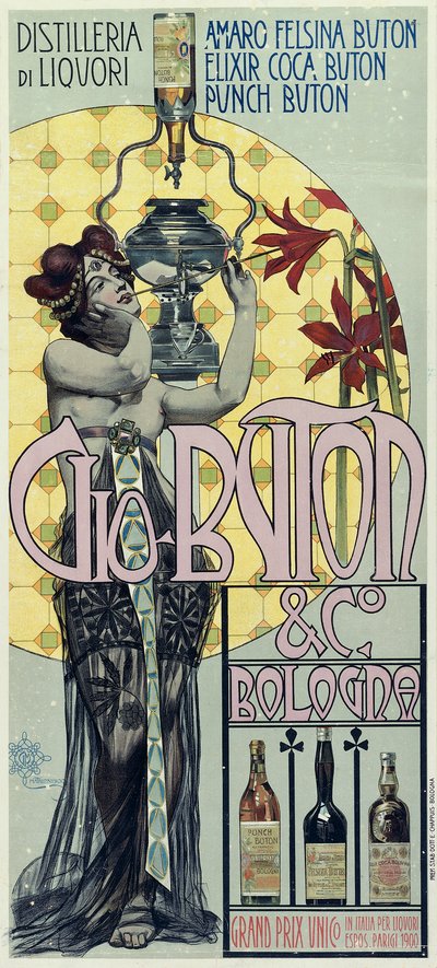 Poster pubblicitario della distilleria di liquori Gio Buton e C Bologna da Giovanni Maria Mataloni