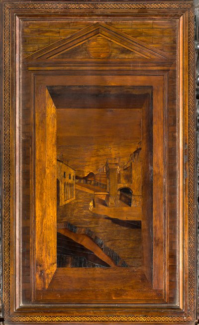 Coro canonico ligneo, intarsiato da Giovanni Maria Platina 1484, stallo superiore da Giovanni Maria Platina