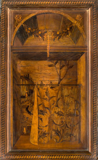 Coro canonico ligneo, intarsiato da Giovanni Maria Platina 1484, stallo superiore da Giovanni Maria Platina