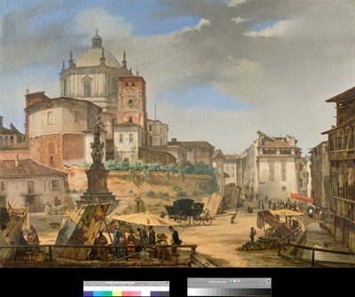 Veduta di piazza della Vetra a Milano, Italia da Giovanni Migliara