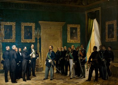 Vittorio Emanuele II riceve i rappresentanti toscani con il decreto di annessione al Regno d