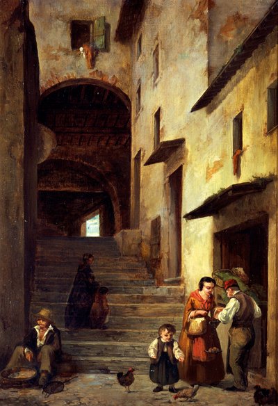 Veduta di una strada a Sestri Levante, Riviera di Genova, ca 1863 da Giovanni Mochi