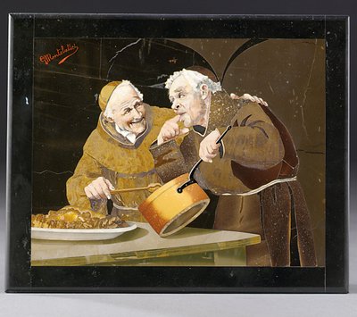 Placca raffigurante due monaci che testano il cibo, Firenze, inizio XX secolo da Giovanni Montelatici