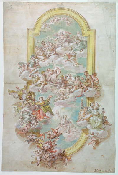 Disegno, soffitto con Giove, giugno, 1718-30 da Giovanni Odazzi