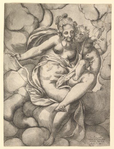 Venere e Cupido tra le nuvole, 1568 da Giovanni Paolo Cimerlino