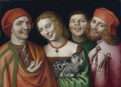 Ritratto di tre uomini e una donna che tiene un gatto da Giovanni Paolo Lomazzo