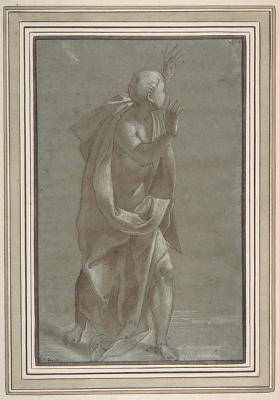 Figura maschile drappeggiata in piedi con le mani alzate, 1565-71 da Giovanni Paolo Lomazzo