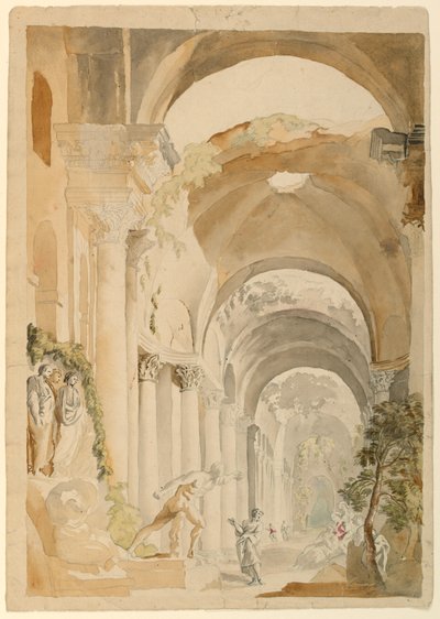 Disegno, rovine romane con figure, 1745 ca. da Giovanni Paolo Panini