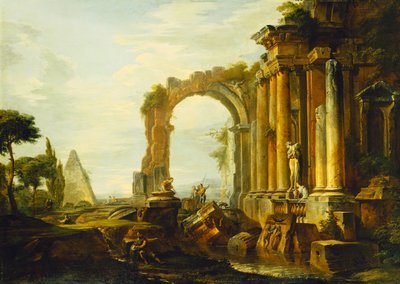 Un capriccio di rovine classiche con la piramide di Cestio e figure in un paesaggio da Giovanni Paolo Pannini