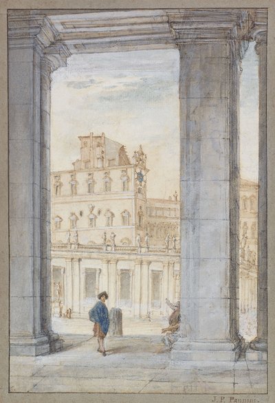 Veduta di Piazza San Pietro Sotto le Colonnate del Bernini, la Cappella Sistina e il Palazzo Pontificio Oltre da Giovanni Paolo Pannini