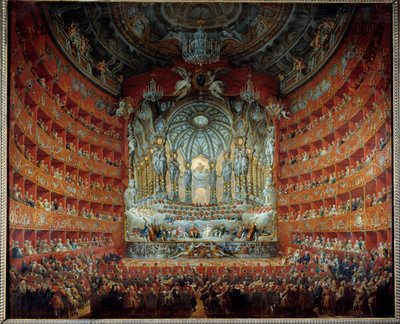 Concerto al teatro Argentina a Roma il 15 luglio 1747 in occasione del matrimonio del Delfino Luigi di Francia (1729-1765), figlio di Luigi XV, con Maria Giuseppa di Sassonia. Dipinto di Giovanni Paolo Pannini (Panini) (1691-1765) da Giovanni Paolo Pannini