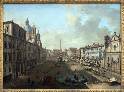 Piazza Navona a Roma con la fontana di Nettuno in primo piano da Giovanni Paolo Pannini