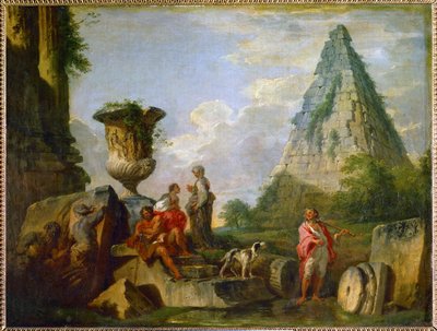Rovine antiche con la piramide di Gaio Cestio ... da Giovanni Paolo Pannini or Panini