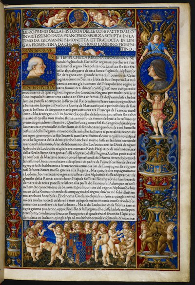 Frontespizio, da Giovanni Simonetta, Historia delle cose facte dallo invictissimo duca Francesco Sforza [c.d. Sforziade], Milano, Antonio Zarotto da Giovanni Pietro Birago