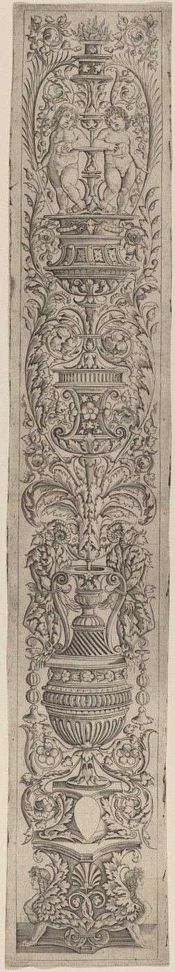 Pannello ornamentale: Due sfingi e due bambini che tengono palme da Giovanni Pietro Birago and Zoan Andrea