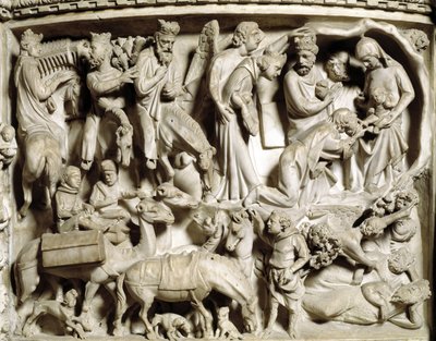 Dettaglio dei rilievi del pulpito realizzato da Giovanni Pisano: il viaggio e l
