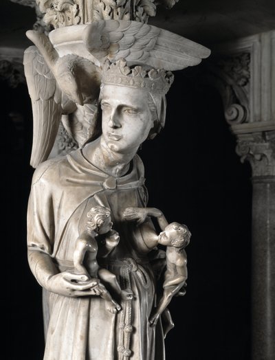 Dettaglio dei gruppi scolpiti che sostengono la Cattedra realizzata da Giovanni Pisano: la Chiesa che nutre i suoi figli (dettaglio) da Giovanni Pisano