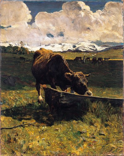 Mucca marrone al trogolo da Giovanni Segantini