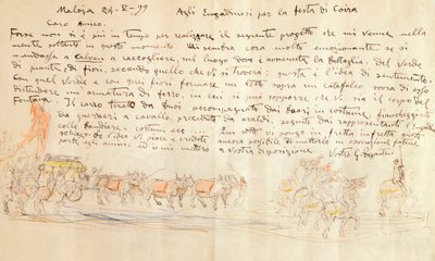 Schizzo per la processione della Festa di Calven Coira da Giovanni Segantini