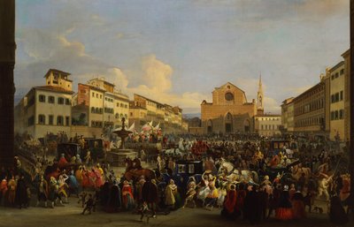 Piazza Santa Croce a Firenze durante il Carnevale da Giovanni Signorini