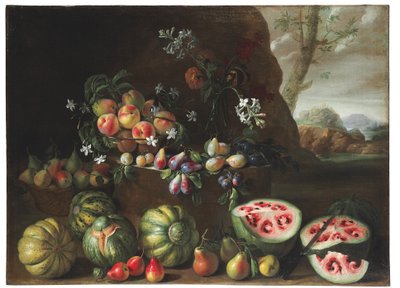 Angurie, pesche, pere e altra frutta in un paesaggio da Giovanni Stanchi