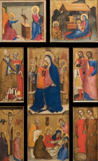Italiano:  Polittico con Madonna con Bambino Madonna con Bambino e Santi da Giovanni da Milano
