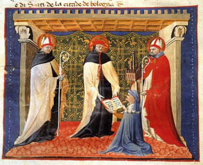 Miniatura degli statuti della società dei drappieri da Giovanni da Modena