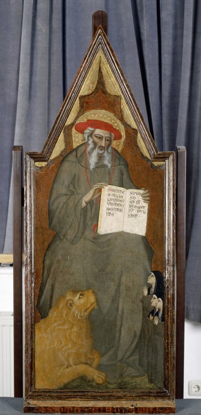 San Girolamo con leone e tre suore in preghiera da Giovanni del Biondo dal Casentino