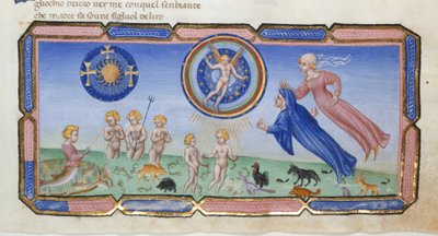 Dante e Beatrice assistono alle Sfere e alle Croci, le Sfere dei Cieli con Amore, una Sirena Pescatrice e Creature nel Mare dell