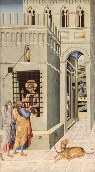 San Giovanni Battista in prigione visitato da due discepoli da Giovanni di Paolo
